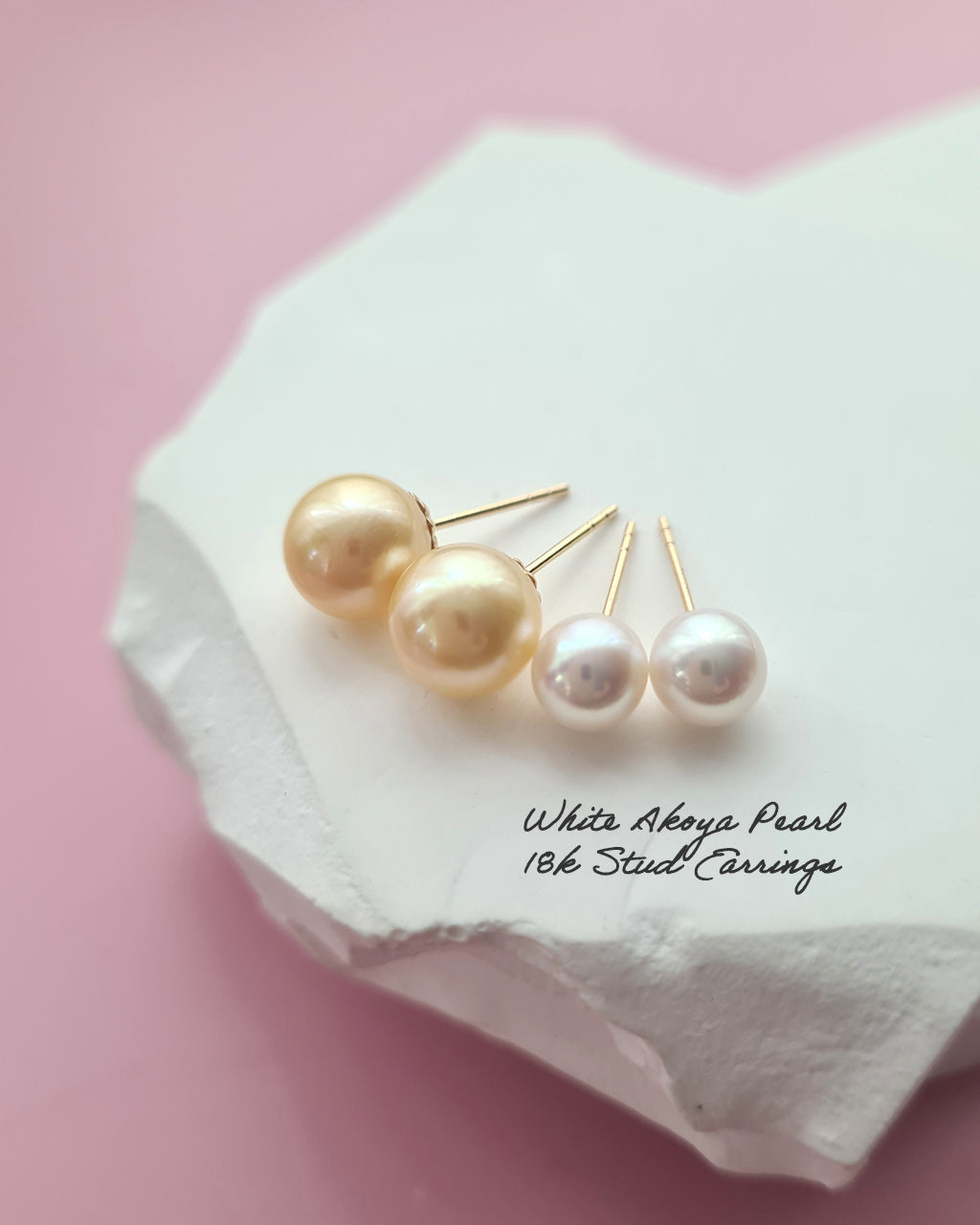 Golden Akoya Pearl 18K Gold Stud Earrings - 5mm to 9mm Fine Pearl Jewelry 