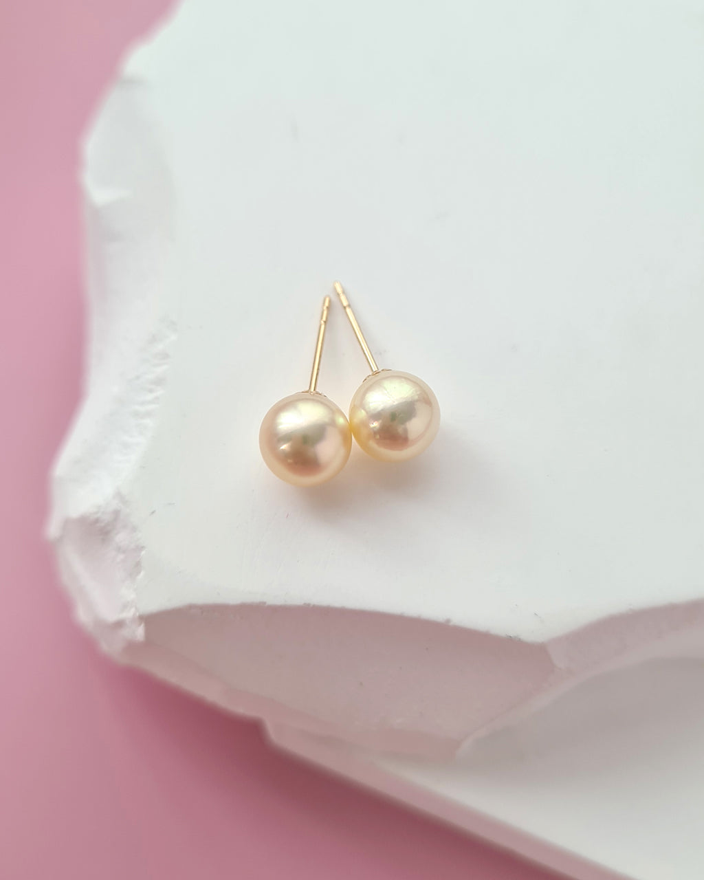 6.49mm Natural Queen Gold Akoya Pearl 18K Gold Stud Earrings - 6mm to 6.5mm
