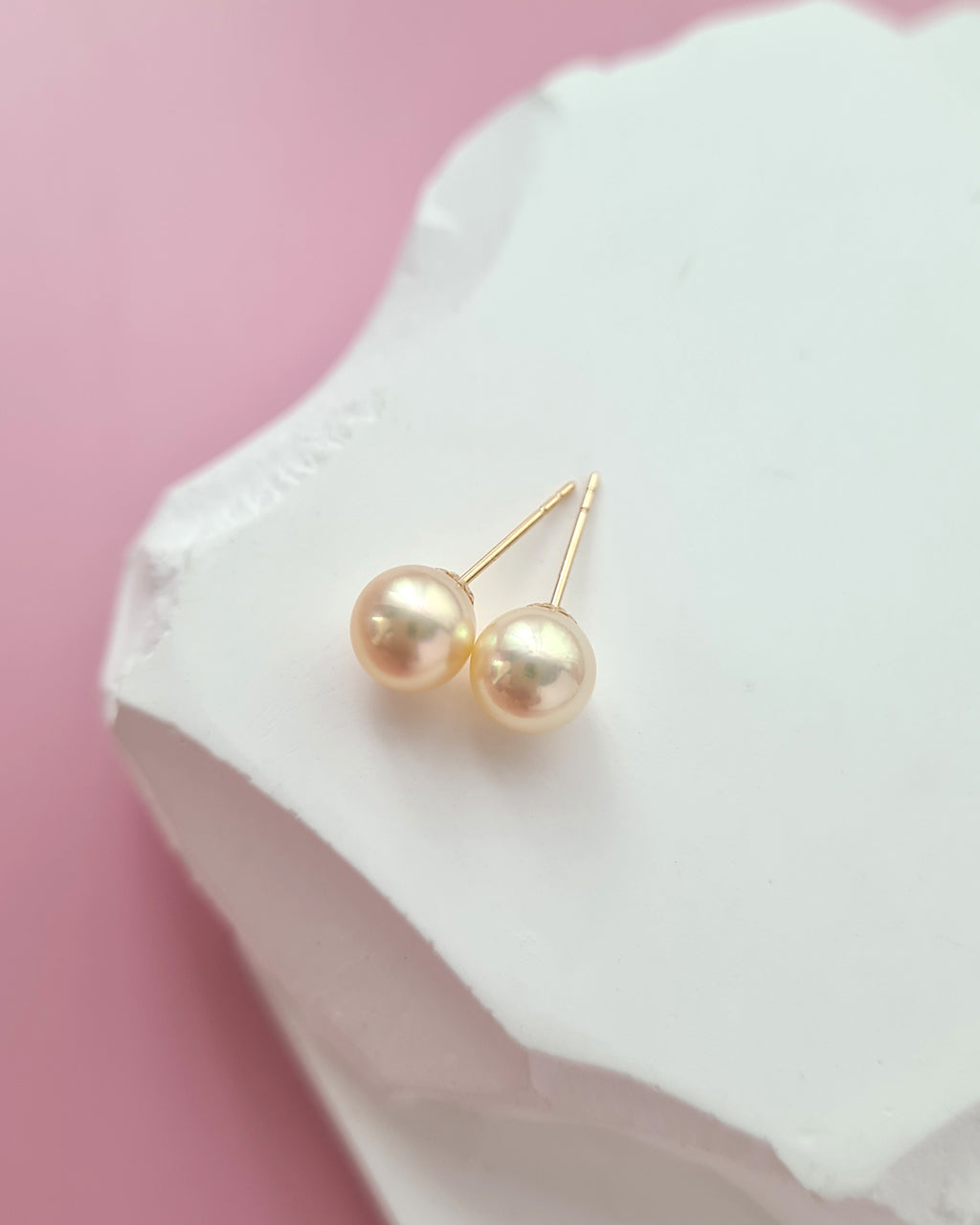 6.49mm Natural Queen Gold Akoya Pearl 18K Gold Stud Earrings - 6mm to 6.5mm