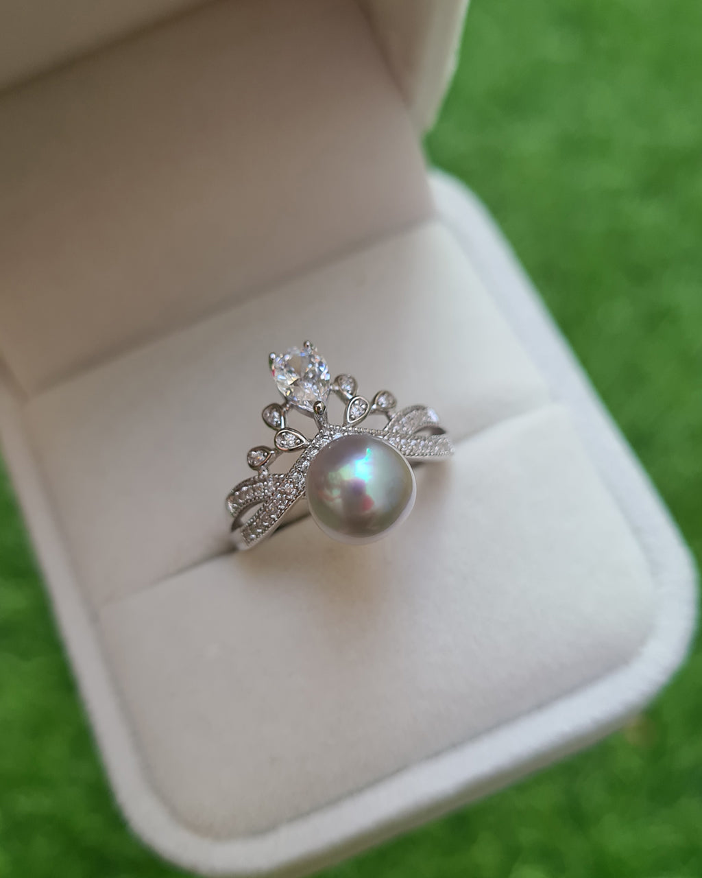 Silver Blue Akoya Pearl Princess Ring