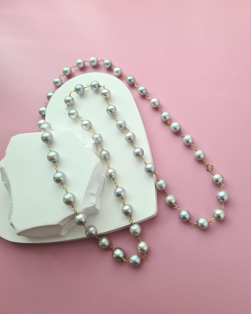 Silver Blue Akoya Pearl Extra-Long Necklace - 8mm-9mm, 14k Gold Filled Pearl Jewelry