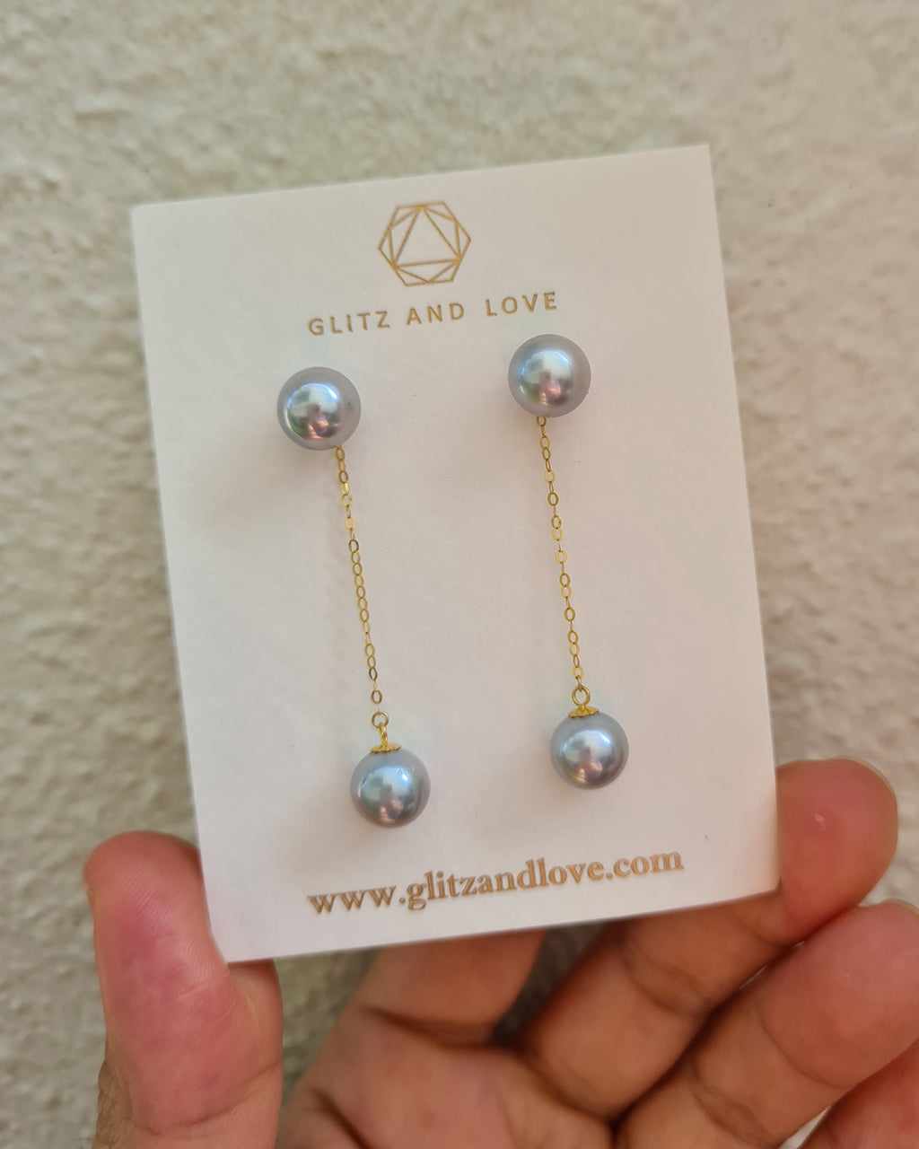 Blue Akoya Pearl Earrings - 18K Gold Stud Earrings with detachable Akoya Pearl Drop