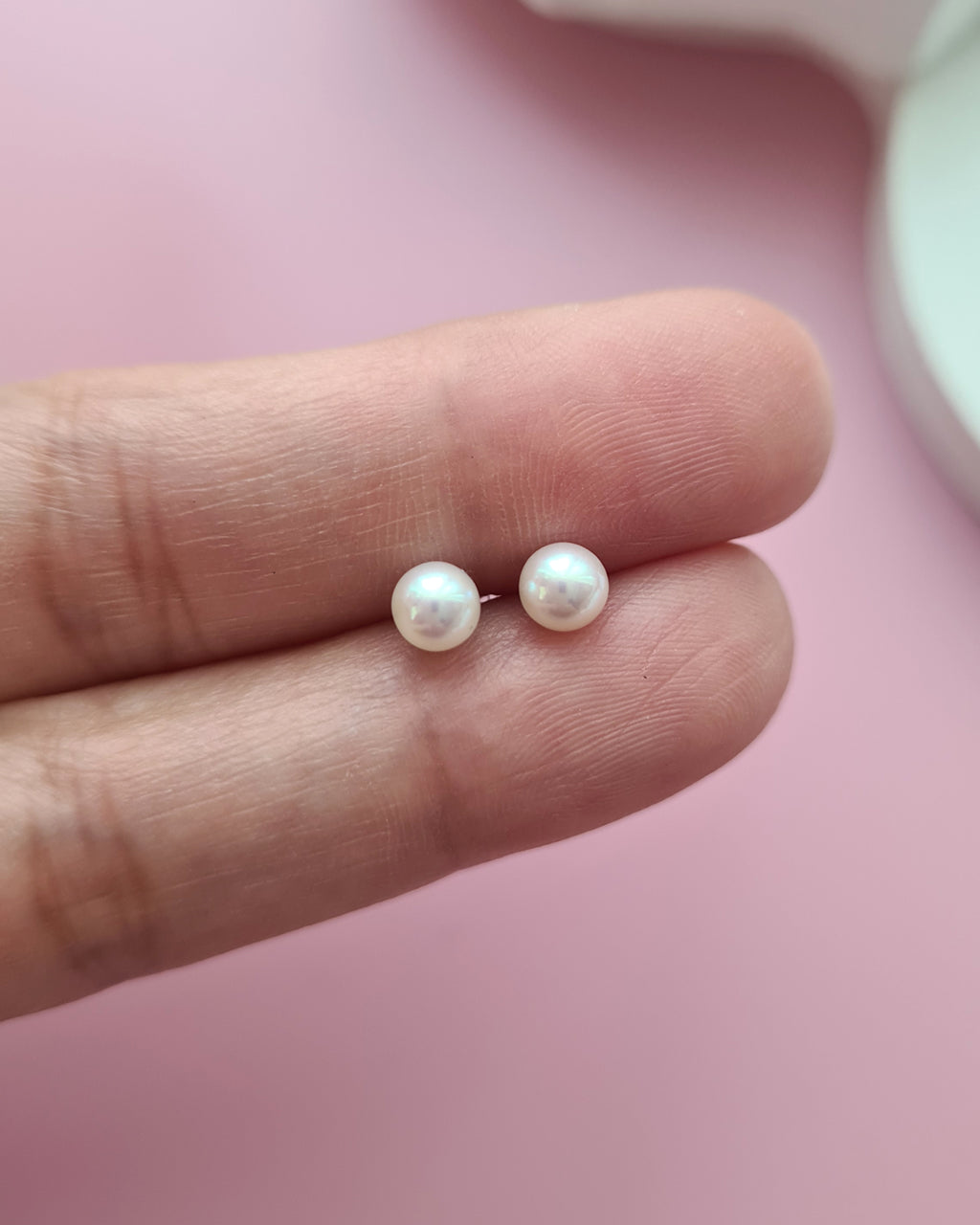White Akoya Pearl 18K Gold Stud Earrings - 3mm to 4.5mm TEN-NYO, Pearl jewelry in Singapore