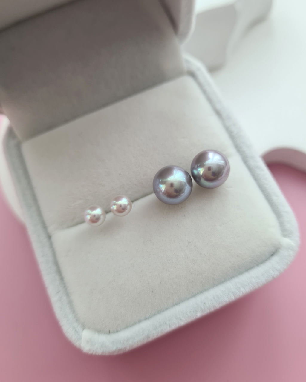 White Akoya Pearl 18K Gold Stud Earrings - 3mm to 4.5mm TEN-NYO, Pearl jewelry in Singapore