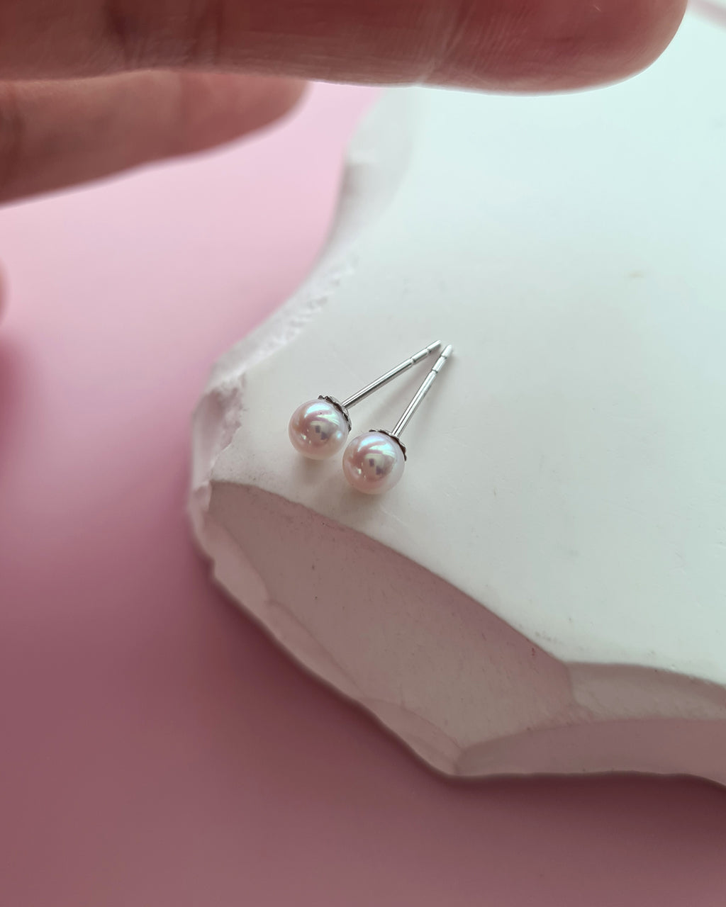 White Akoya Pearl 18K Gold Stud Earrings - 3mm to 4.5mm TEN-NYO, Pearl jewelry in Singapore