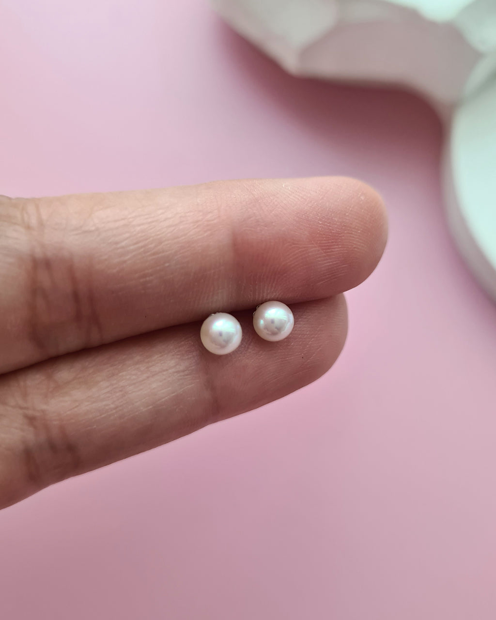 White Akoya Pearl 18K Gold Stud Earrings - 3mm to 4.5mm TEN-NYO, Pearl jewelry in Singapore