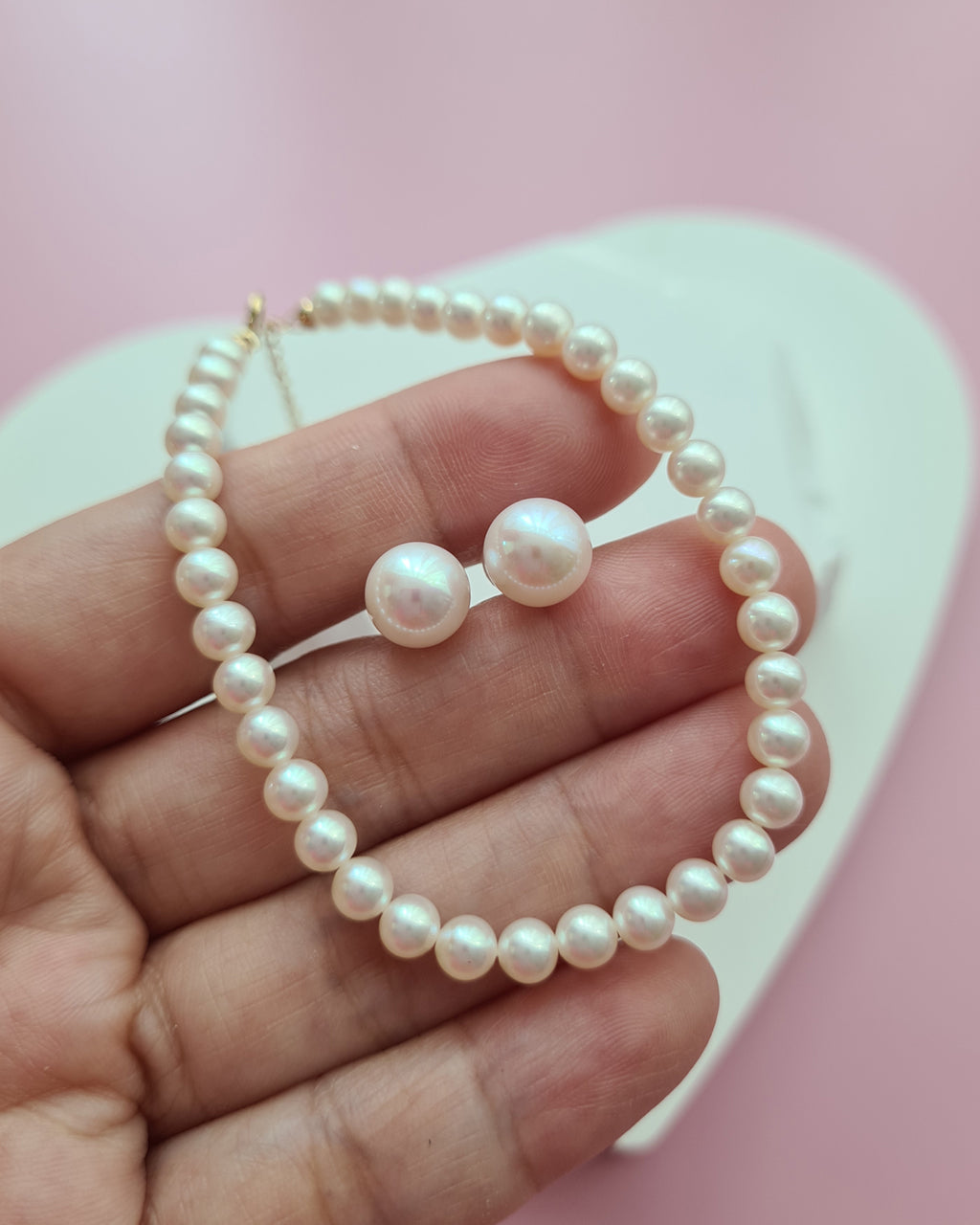 White Akoya Pearl 18K Gold Earrings and Bracelet Jewelry Set Wedding Jewelry for Brides