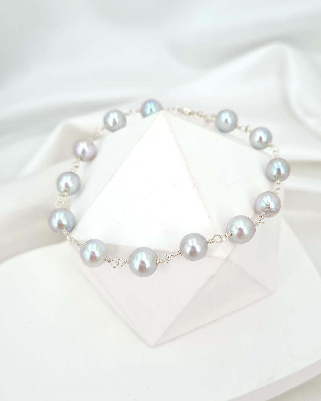 Akoya Pearl Bracelet | Light Grey Silver Blue Akoya Pearl Jewelry 