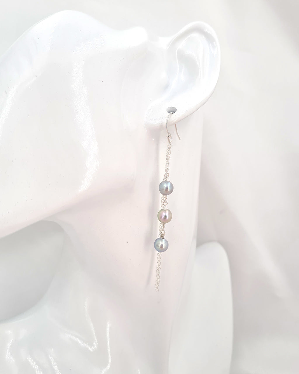 Silver Blue Akoya Pearl Earrings | Long Akoya Pearl Drop Earrings for Something Blue for Brides