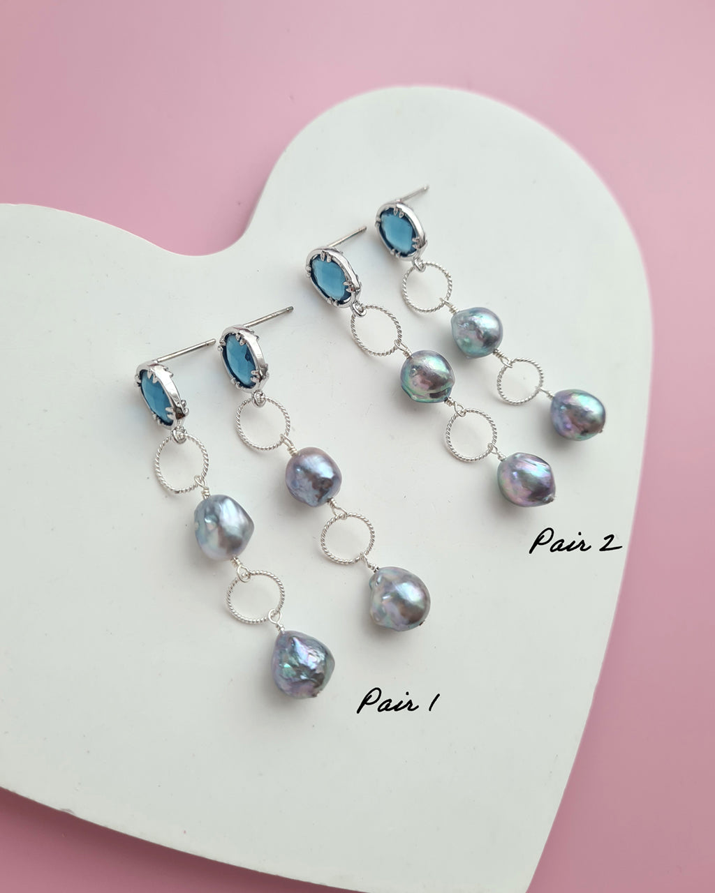 Silver Blue Akoya Pearl Earrings with Loop