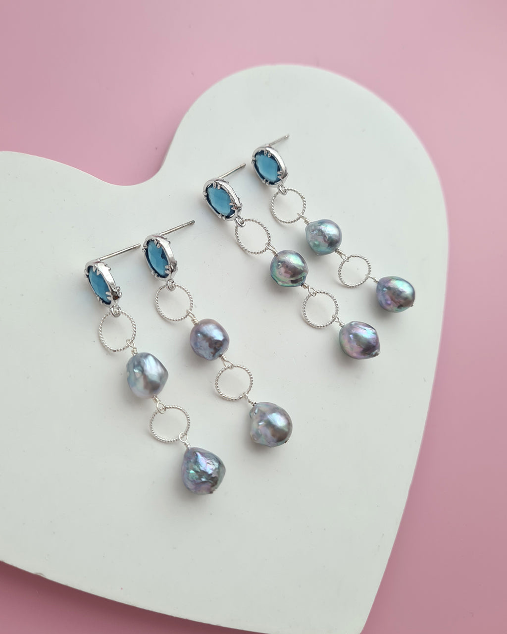 Silver Blue Akoya Pearl Earrings with Loop