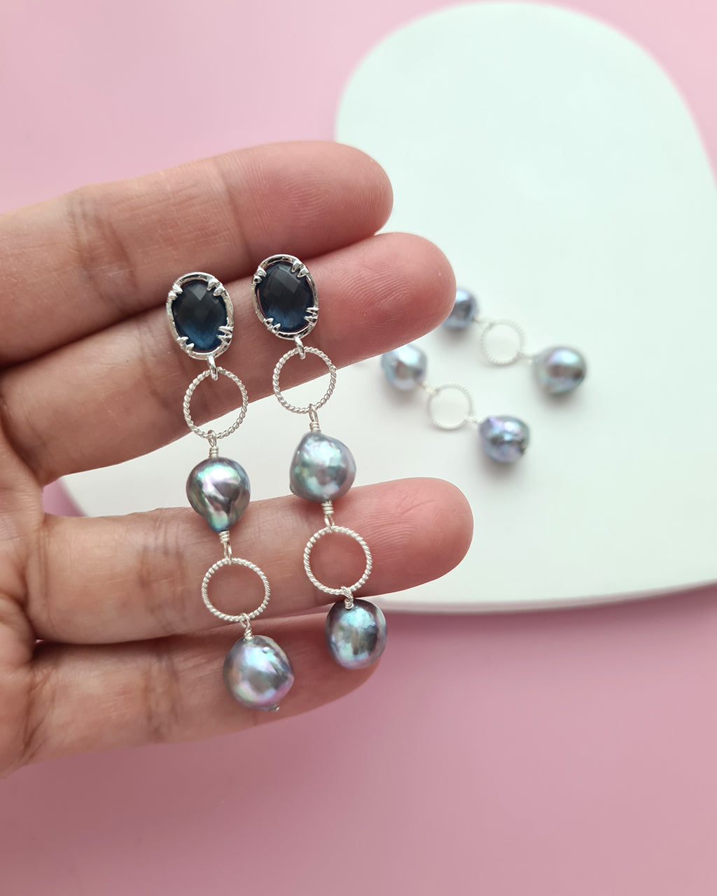 Silver Blue Akoya Pearl Earrings with Loop