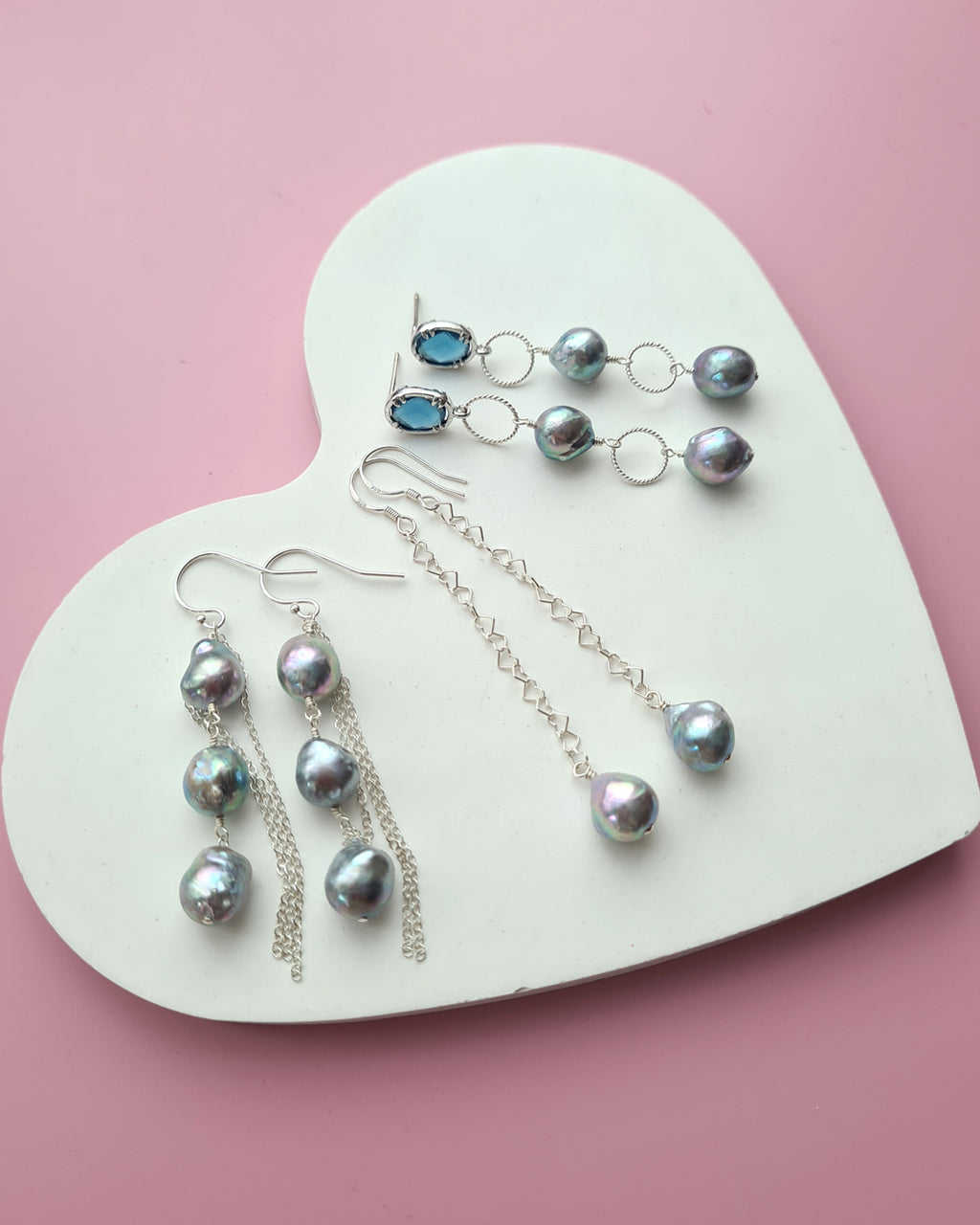 Silver Blue Akoya Pearl Earrings with Loop