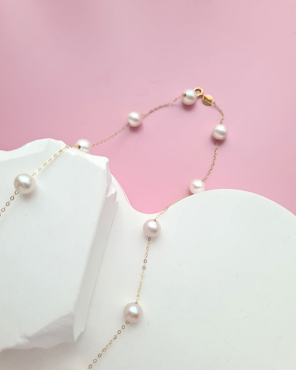 Akoya Pearl Floating Station Necklace - 18k Gold Pearl Jewelry in Singapore