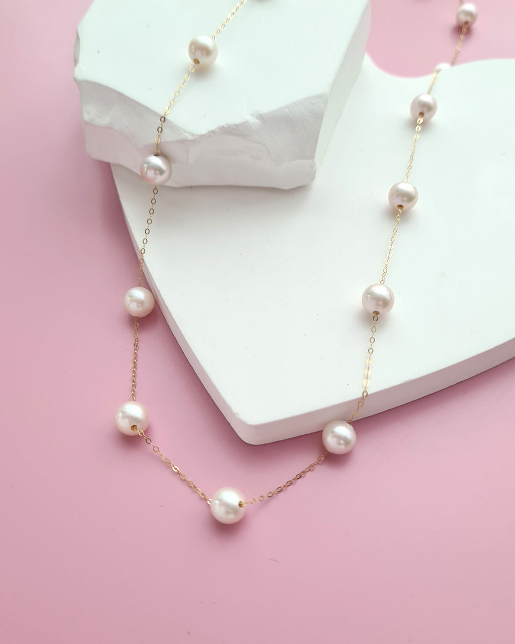 Akoya Pearl Floating Station Necklace - 18k Gold Pearl Jewelry in Singapore