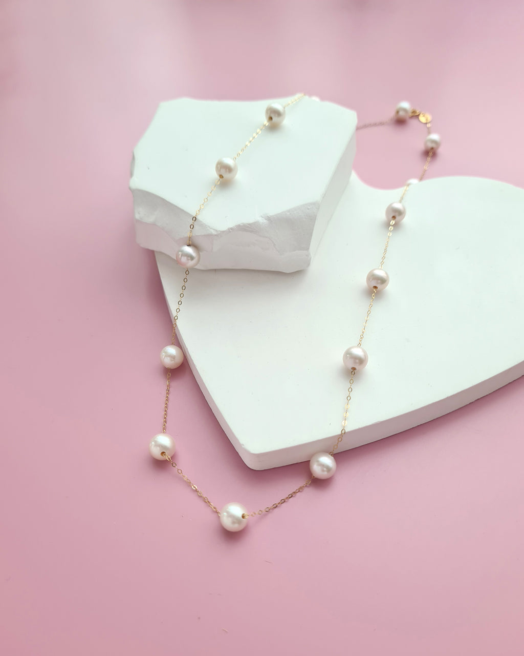 Akoya Pearl Floating Station Necklace - 18k Gold Pearl Jewelry in Singapore