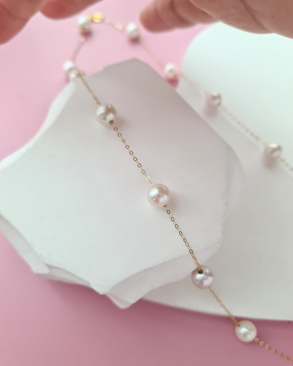 Akoya Pearl Floating Station Necklace - 18k Gold Pearl Jewelry in Singapore