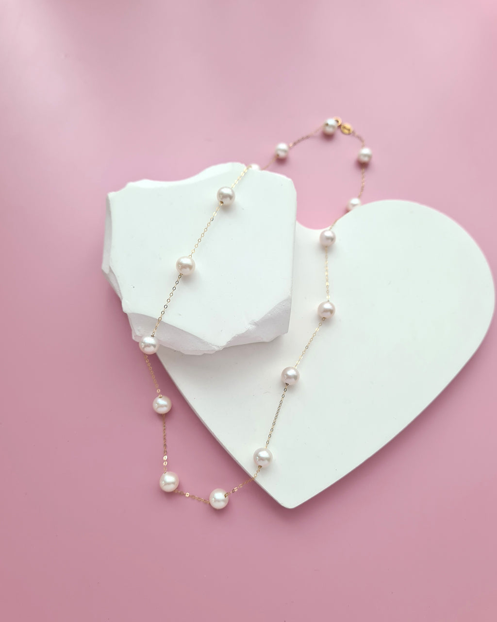 Akoya Pearl Floating Station Necklace - 18k Gold Pearl Jewelry in Singapore