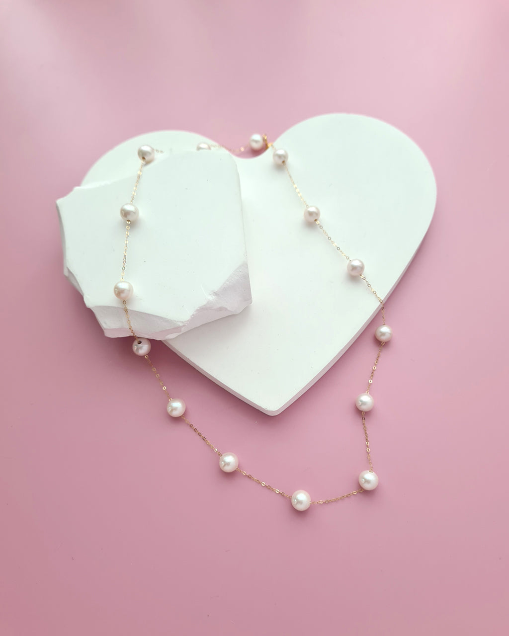 Akoya Pearl Floating Station Necklace - 18k Gold Pearl Jewelry in Singapore
