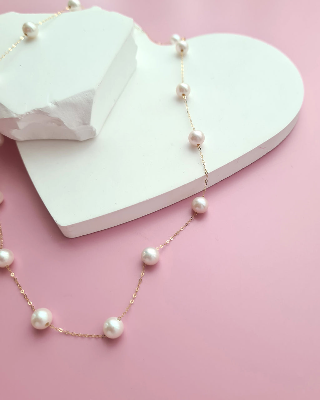 Akoya Pearl Floating Station Necklace - 18k Gold Pearl Jewelry in Singapore