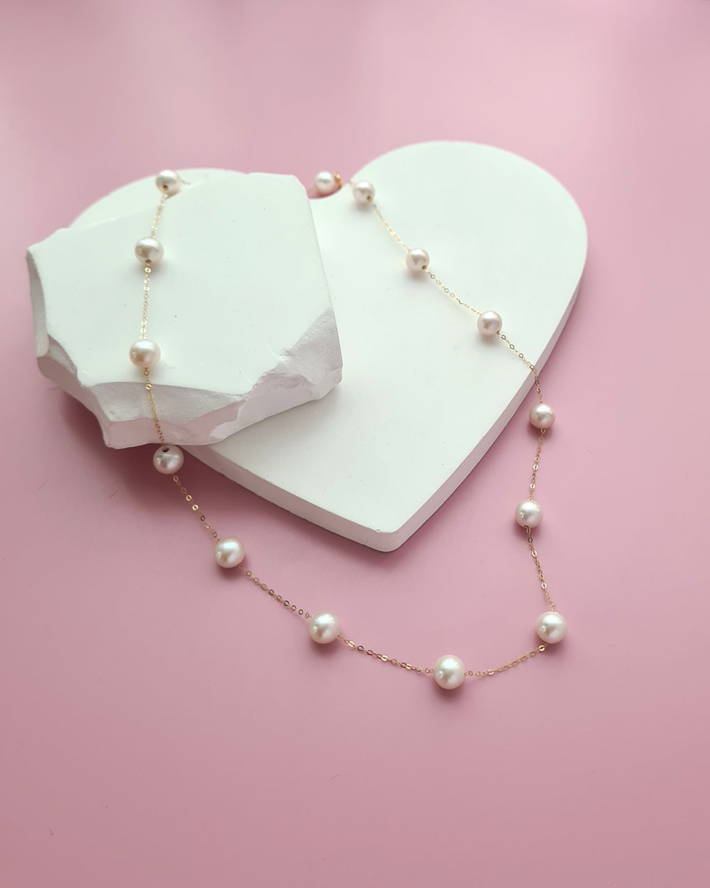 Akoya Pearl Floating Station Necklace - 18k Gold Pearl Jewelry in Singapore