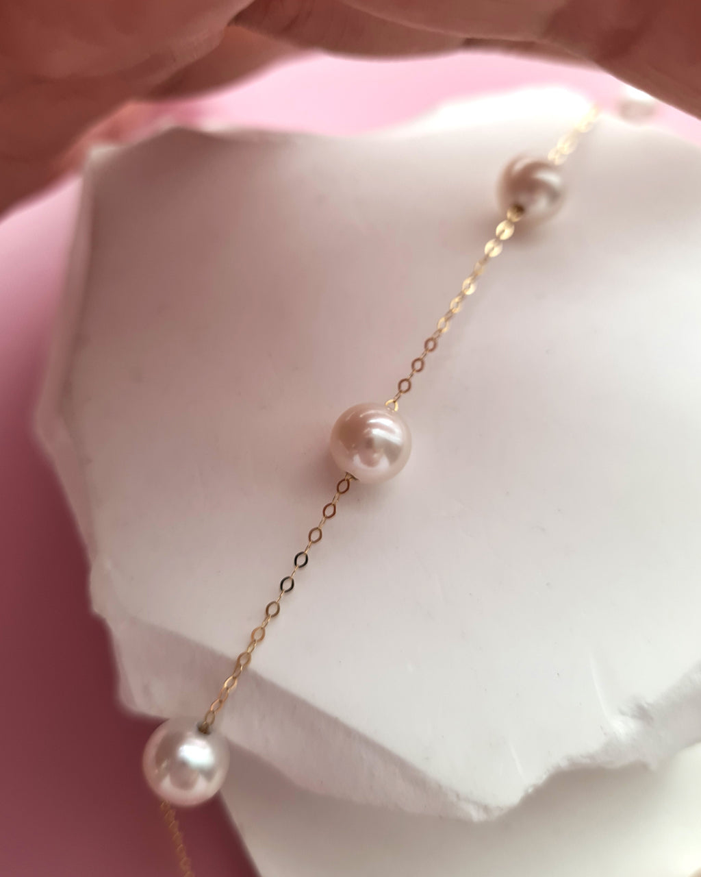 Akoya Pearl Floating Station Necklace - 18k Gold Pearl Jewelry in Singapore