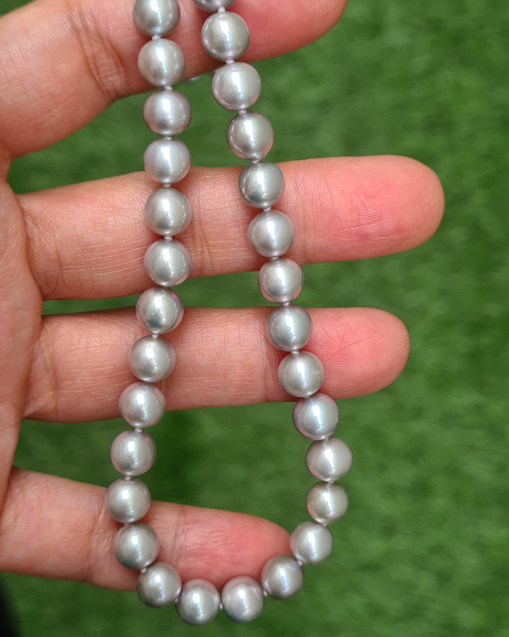Silver Grey Blue Akoya Pearl Necklace 6mm 7mm Glitz And Love