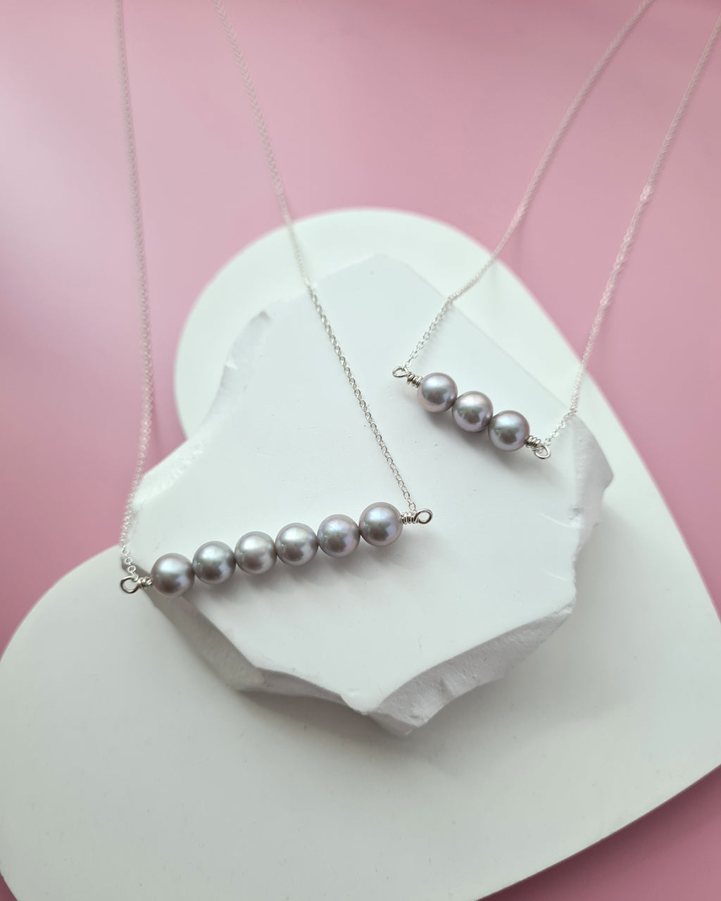 Akoya Pearl Necklace - 6 Pearls Silver Blue Akoya Pearl Jewelry