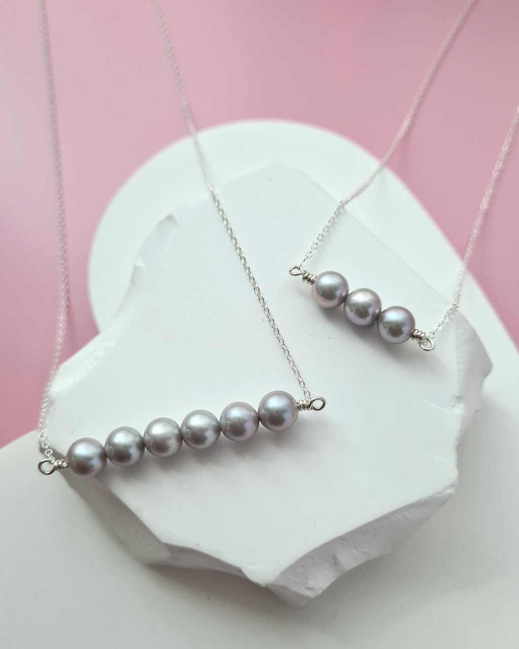Akoya Pearl Necklace - 6 Pearls Silver Blue Akoya Pearl Jewelry