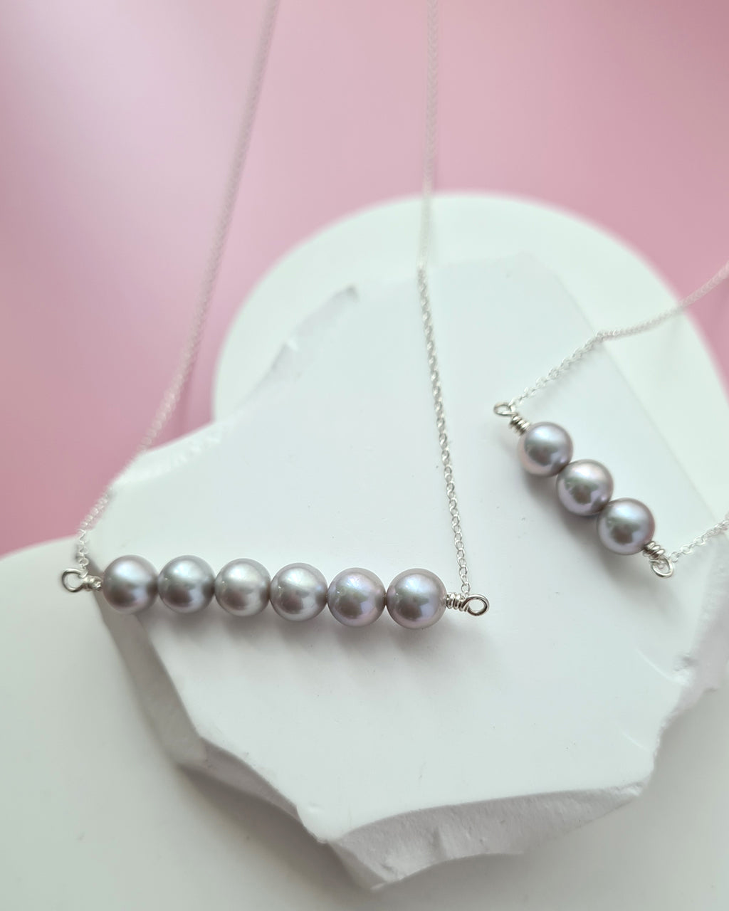 Akoya Pearl Necklace - 6 Pearls Silver Blue Akoya Pearl Jewelry