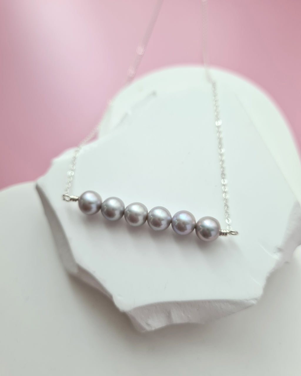 Akoya Pearl Necklace - 6 Pearls Silver Blue Akoya Pearl Jewelry