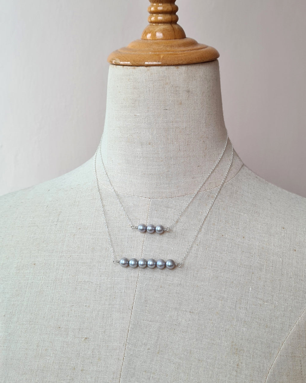 Akoya Pearl Necklace - 6 Pearls Silver Blue Akoya Pearl Jewelry