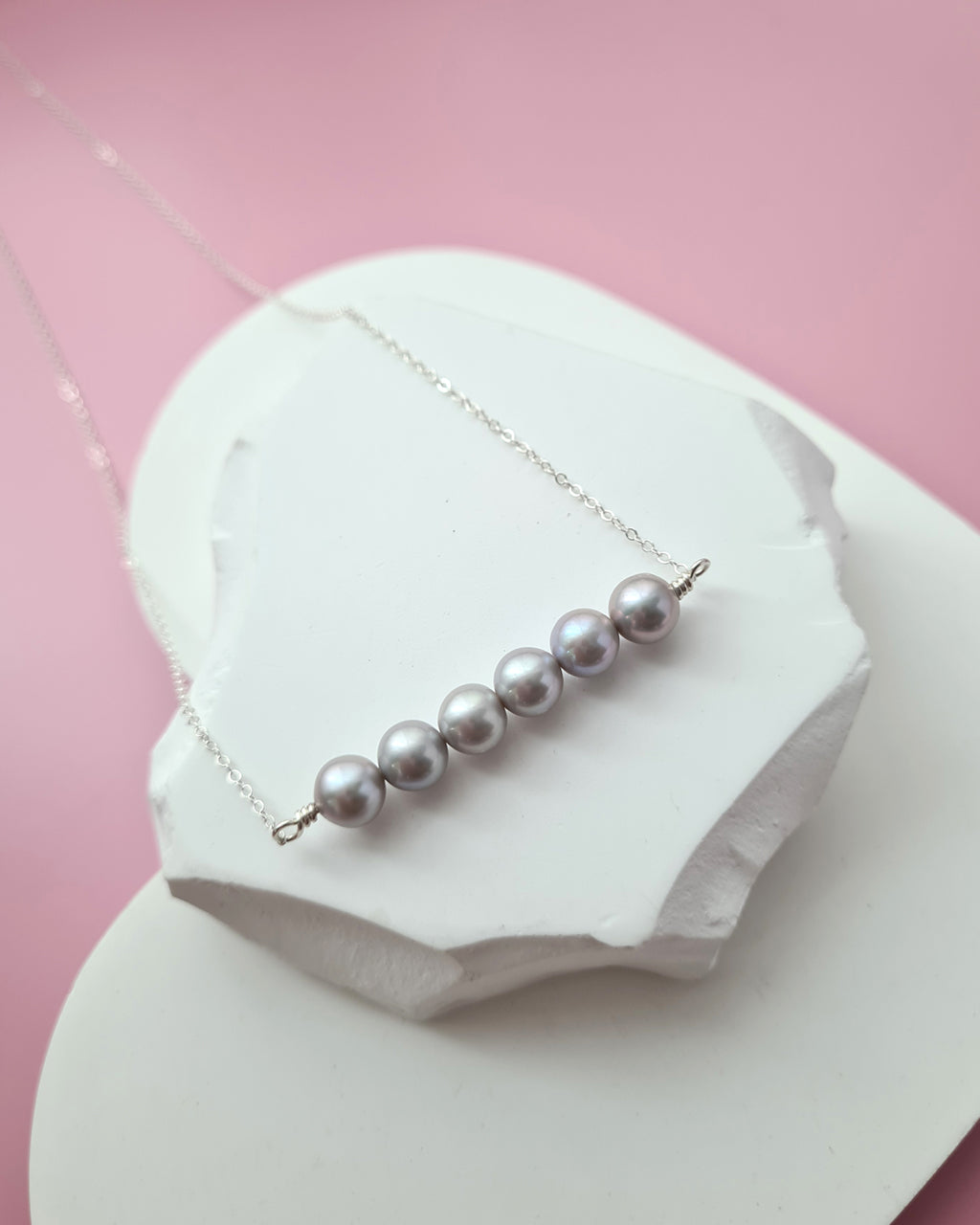 Akoya Pearl Necklace - 6 Pearls Silver Blue Akoya Pearl Jewelry