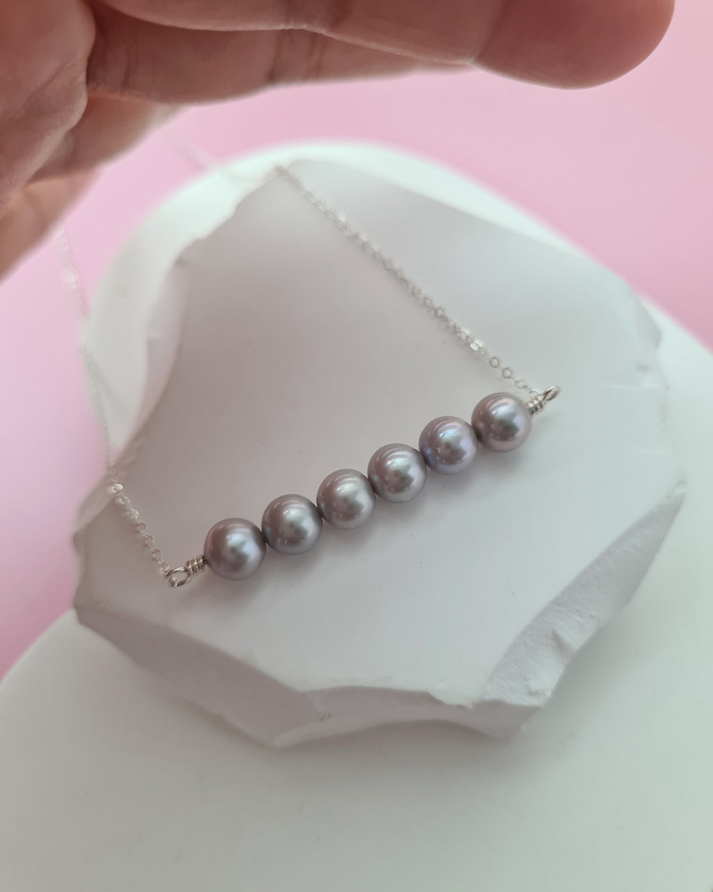 Akoya Pearl Necklace - 6 Pearls Silver Blue Akoya Pearl Jewelry