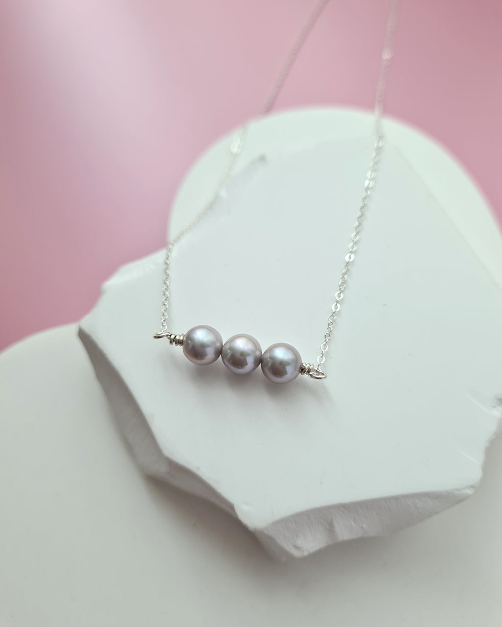 Radiant Trio: Glimmering Akoya Silver-Blue Pearl Necklace Sterling Silver