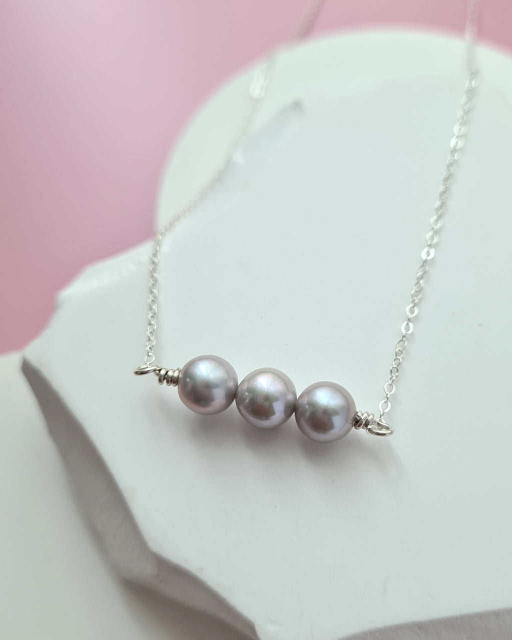 Radiant Trio: Glimmering Akoya Silver-Blue Pearl Necklace Sterling Silver