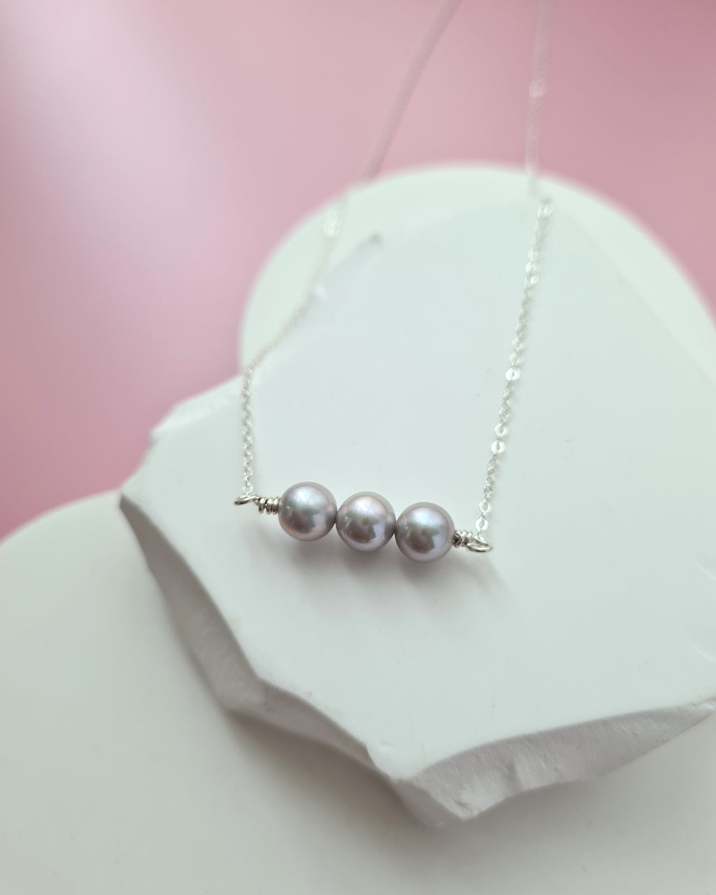 Radiant Trio: Glimmering Akoya Silver-Blue Pearl Necklace Sterling Silver