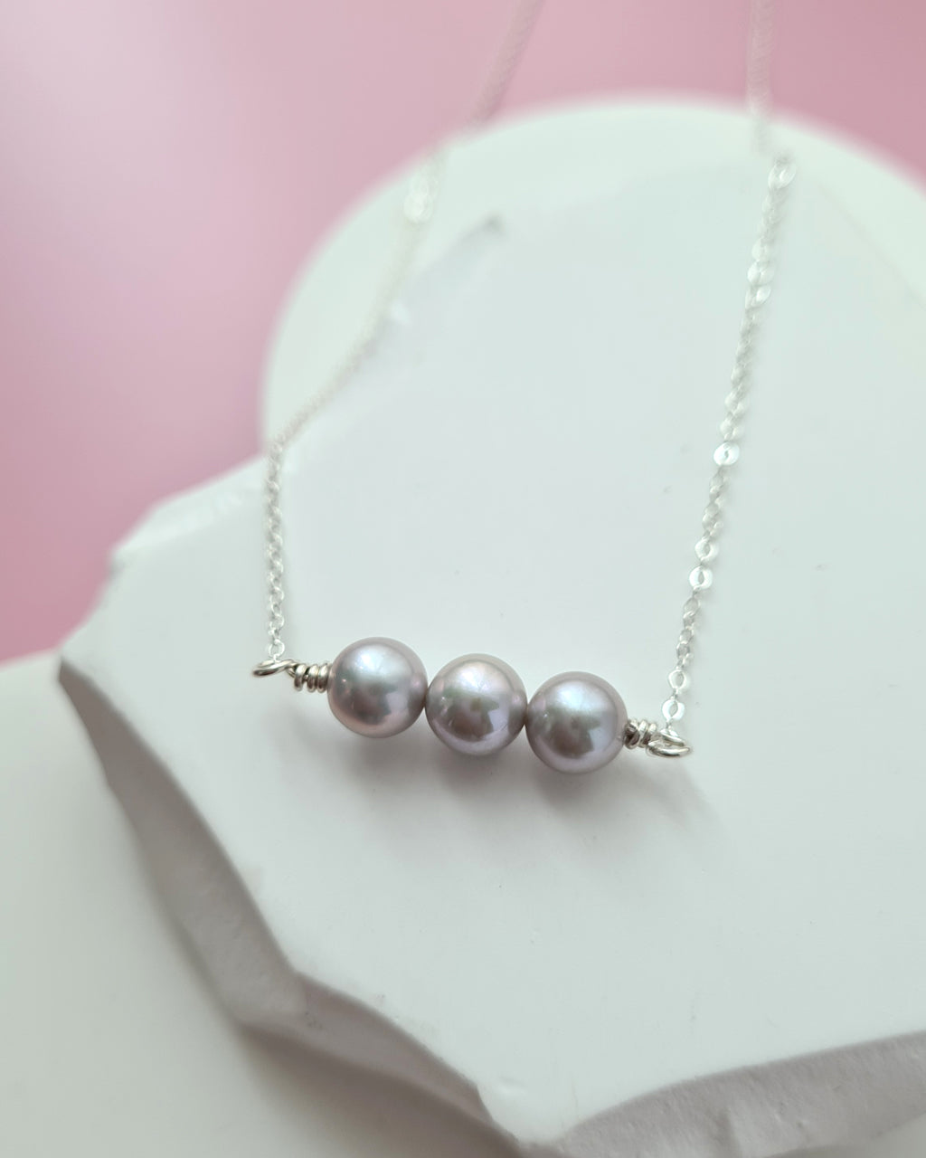 Radiant Trio: Glimmering Akoya Silver-Blue Pearl Necklace Sterling Silver