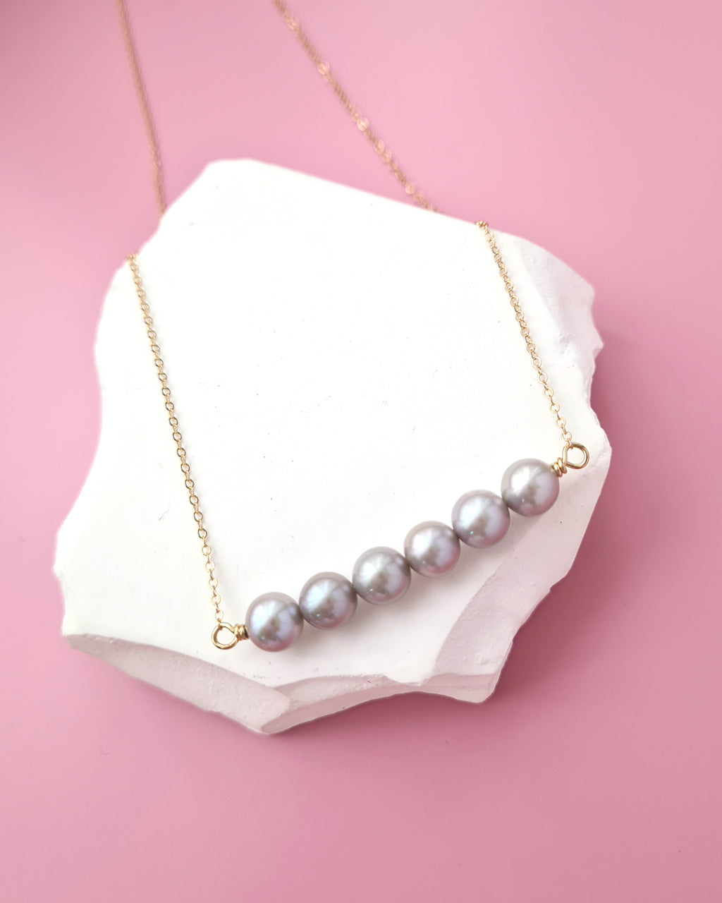 Silver Blue Akoya Pearl Necklace 6 Pearls, Pearl Jewelry in Singapore