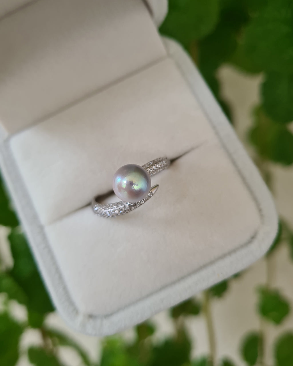 Akoya Pearl Ring | Silver Blue Akoya Blue Open Ring Affordable Sterling Silver Pearl Jewelry