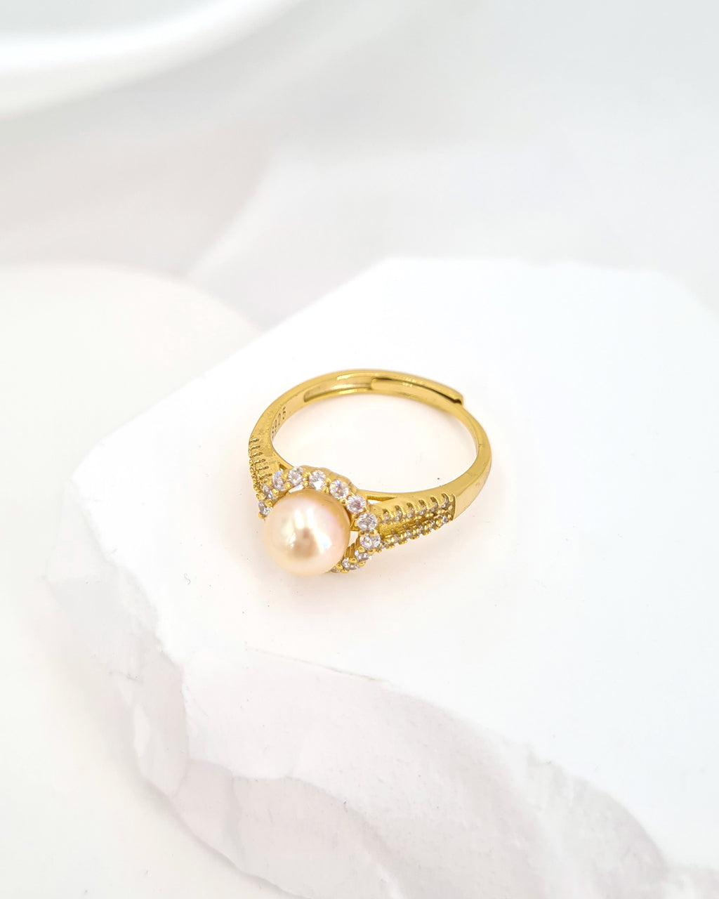Akoya Pearl Halo Ring - Gold Queen Champagne Akoya Pearl