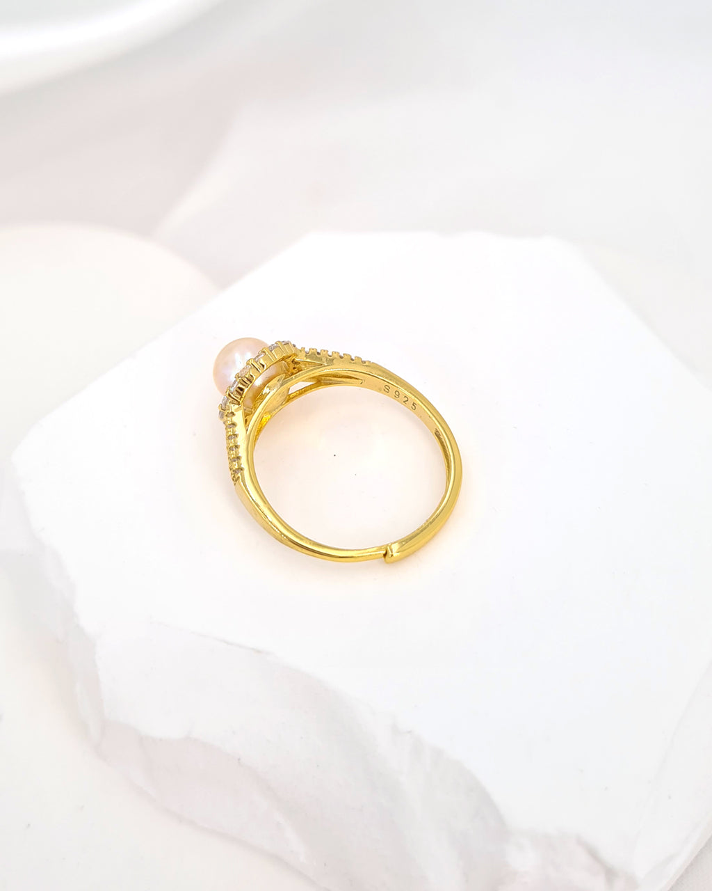 Akoya Pearl Halo Ring - Gold Queen Champagne Akoya Pearl