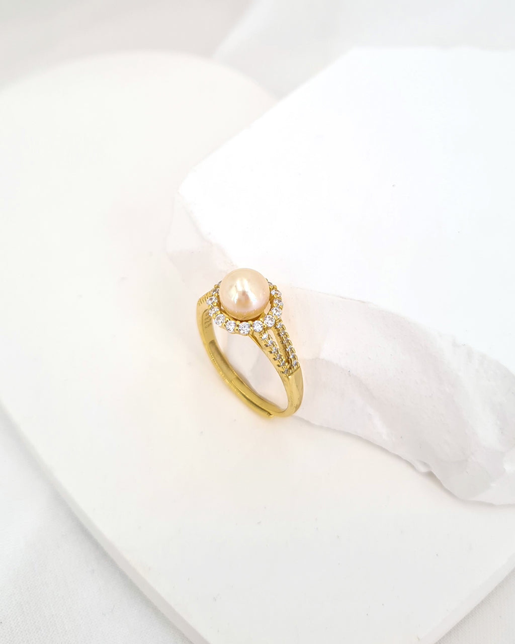 Akoya Pearl Halo Ring - Gold Queen Champagne Akoya Pearl