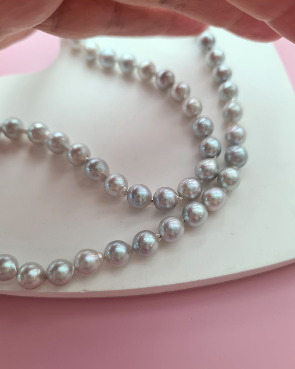 Silver Blue Akoya Baroque Pearl Strand Necklace, 925 Sterling Silver Pearl Jewelry in Singapore