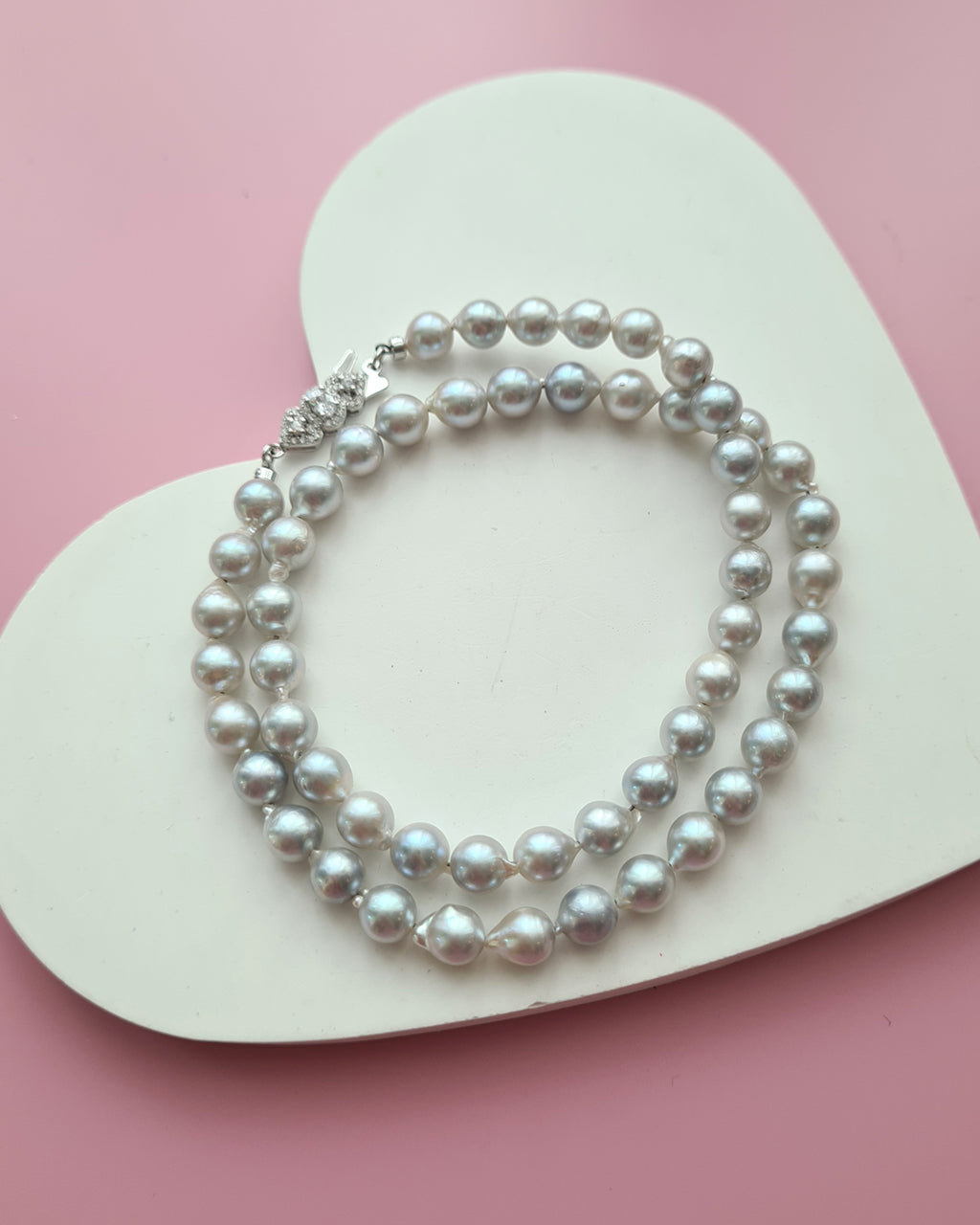 Silver Blue Akoya Baroque Pearl Strand Necklace, 925 Sterling Silver Pearl Jewelry in Singapore