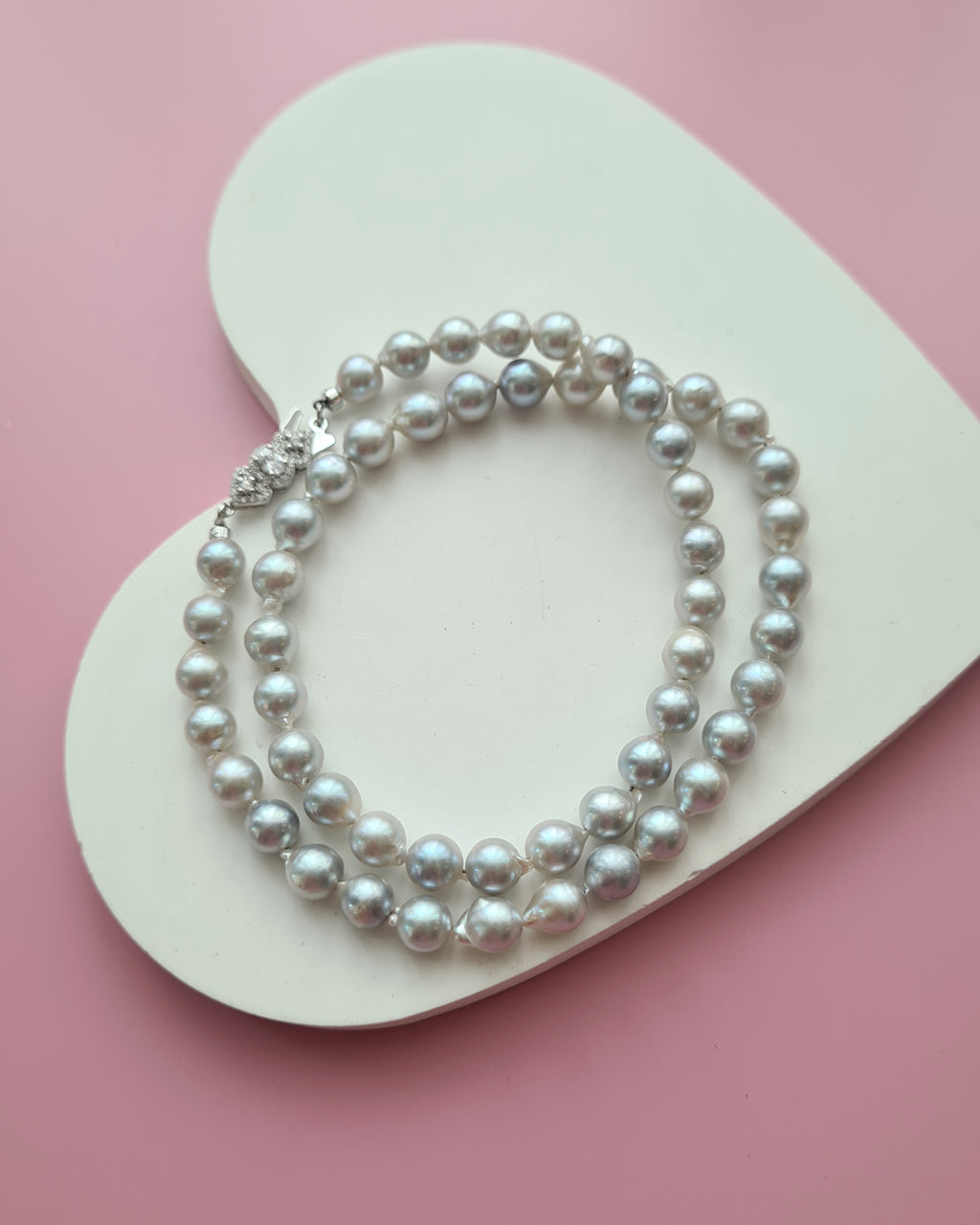 Silver Blue Akoya Baroque Pearl Strand Necklace, 925 Sterling Silver Pearl Jewelry in Singapore