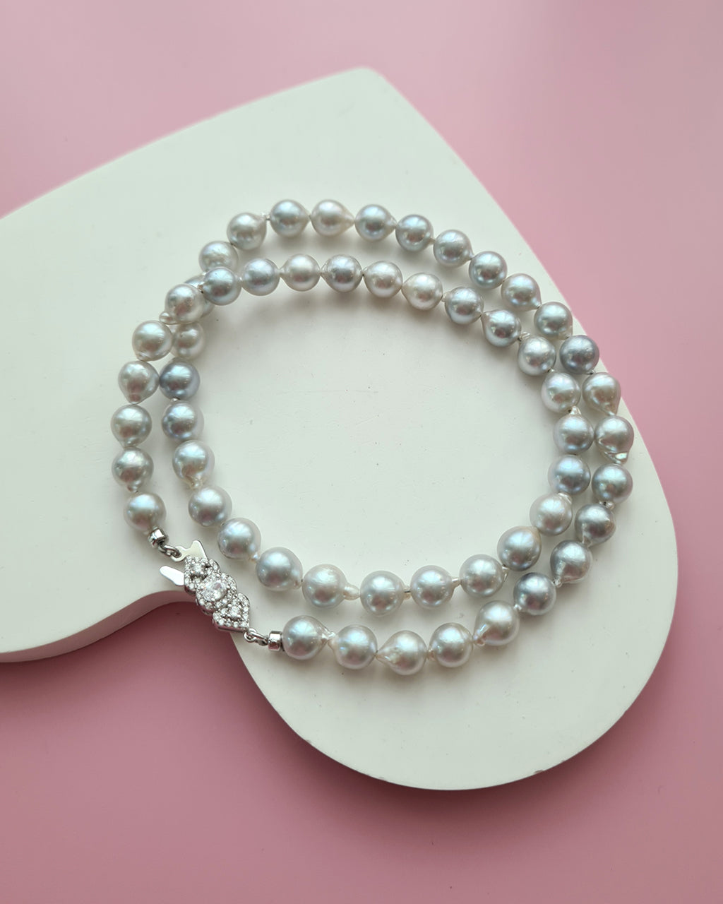 Silver Blue Akoya Baroque Pearl Strand Necklace, 925 Sterling Silver Pearl Jewelry in Singapore
