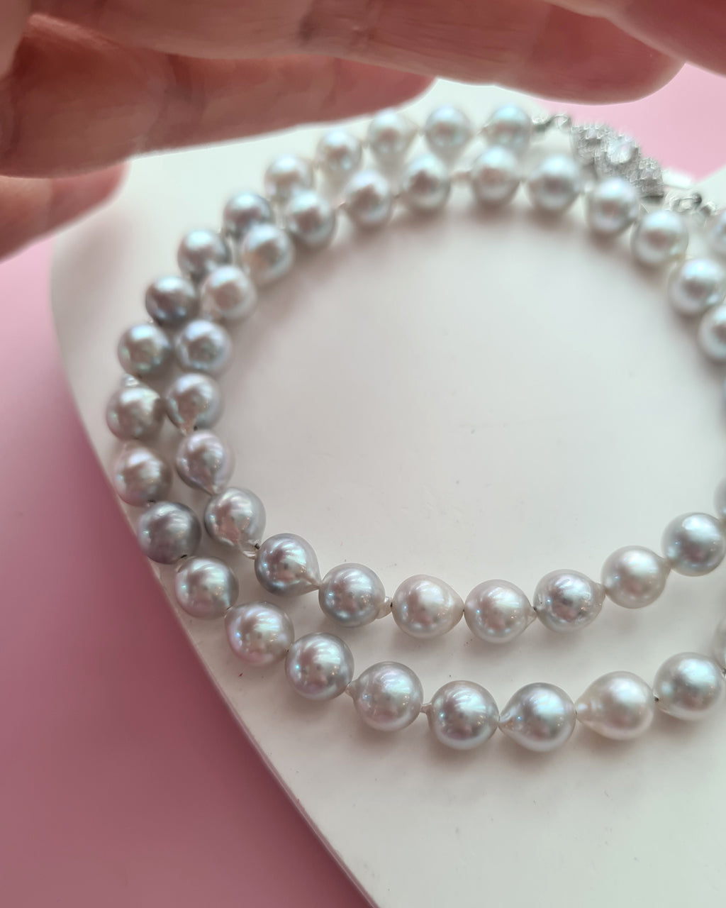 Silver Blue Akoya Baroque Pearl Strand Necklace, 925 Sterling Silver Pearl Jewelry in Singapore