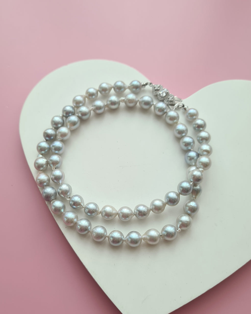 Silver Blue Akoya Baroque Pearl Strand Necklace, 925 Sterling Silver Pearl Jewelry in Singapore