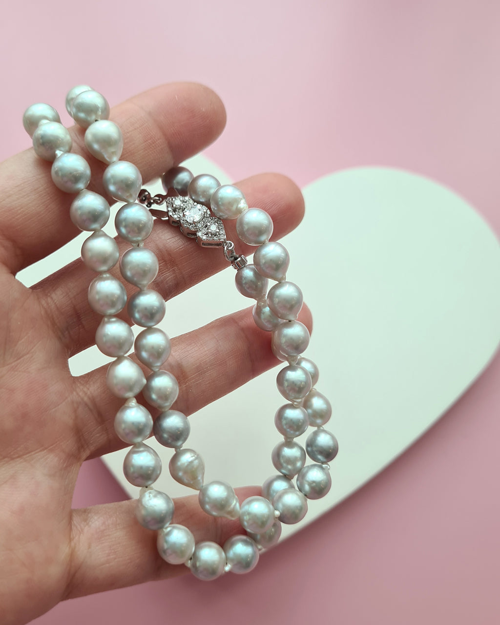 Silver Blue Akoya Baroque Pearl Strand Necklace, 925 Sterling Silver Pearl Jewelry in Singapore